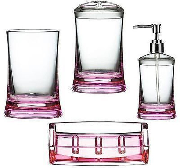 4 Piece Bathroom Accessories Pink Clear Acrylic Sleek Design Bathroom Set Ebay