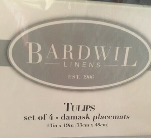 Napkins & Placemats BARDWIL LINENS Tulips White Damask Set Of 4 Each New