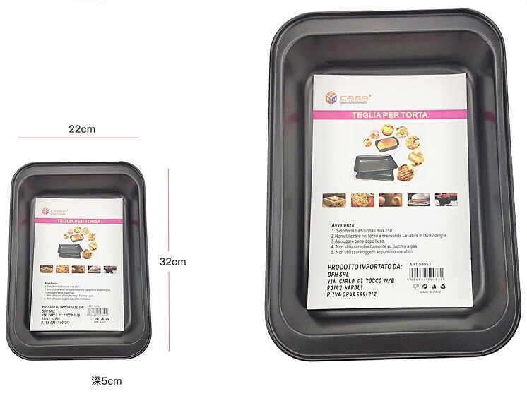 Teglia Tortiera Antiaderente Rettangolare Forno Dolce Salato 22x32x5cm dfh