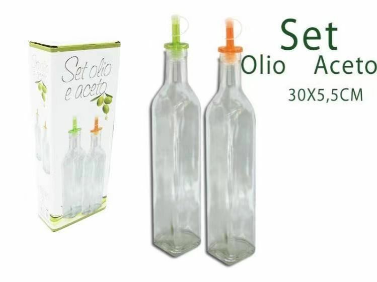 Set 2 Bottiglie Aceto Olio Acetiera Oliera In Vetro sus