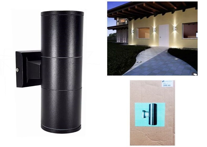 Applique Led Da Esterno Faretto Doppia Illuminazione Giardino Parete Nera cir