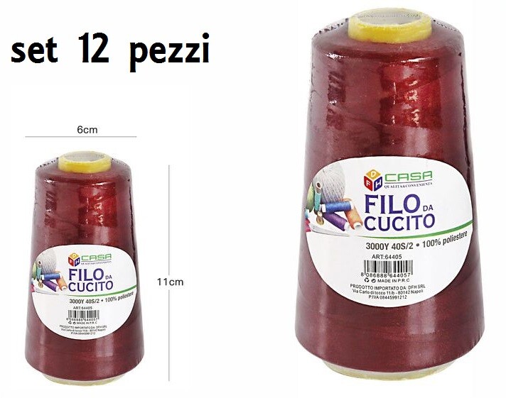 Set 12 Pz Filati A Cono Filo Poliestere Cucito 3000Y 40S/2 Rosso 64405-7 dfh