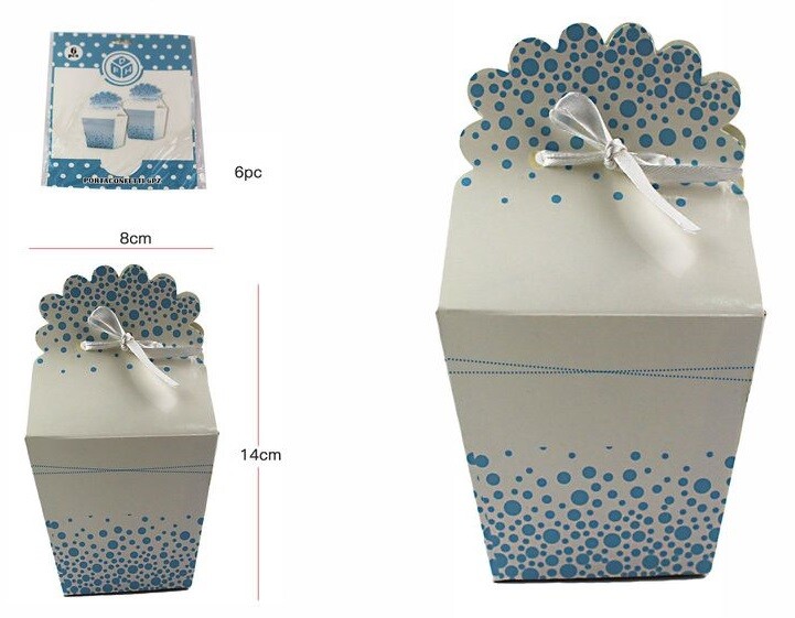6 Pz Scatole Porta Confetti Azzurro Pois Carta Feste Compleanni Party 52516 dfh