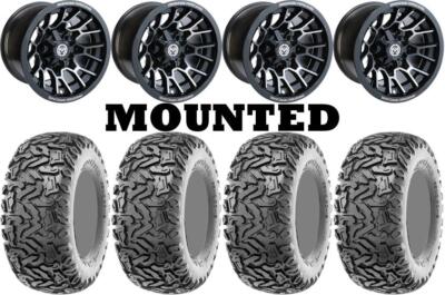 Kit 4 Maxxis Workzone Tires 26x9-12/26x11-12 on Moose 24X Black Wheels FXT