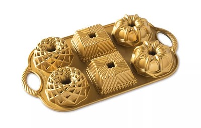 Nordic Ware Gold Geo Bundtlette Pan One Size Holiday Baking NWOT