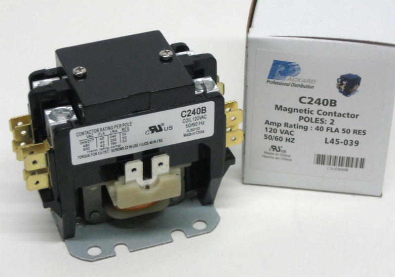 C240B Double Two 2 Pole 40 Amp 120 Volts A/C Contactor