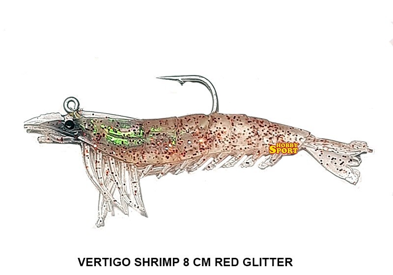 VERTIGO SHRIMP 8 CM ARMATO COLORE RED GLITTER 6506702 SPINNING ALLA SPIGOLA 6 PZ