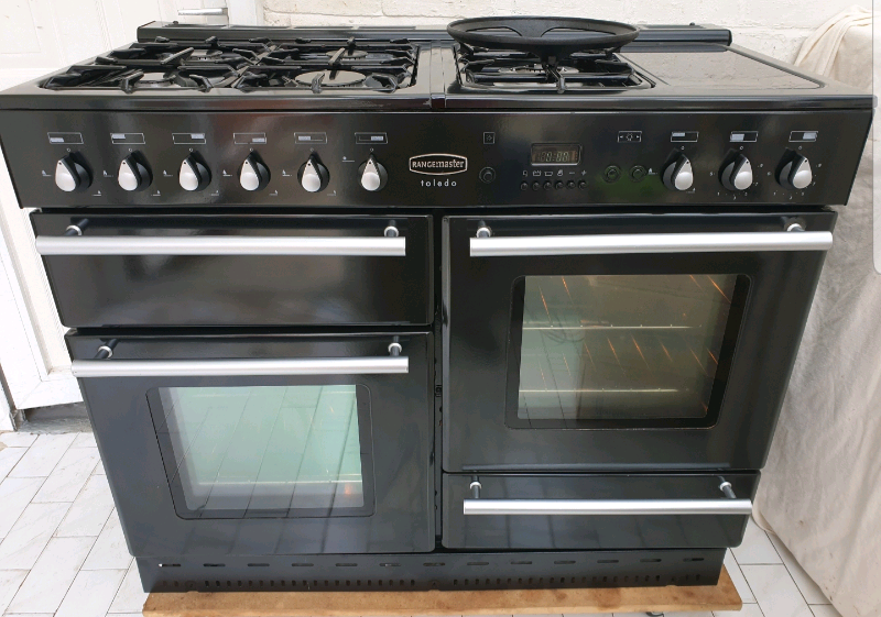 Rangemaster Toledo 110 Gas Range Cooker in Black and Silver 110cm in