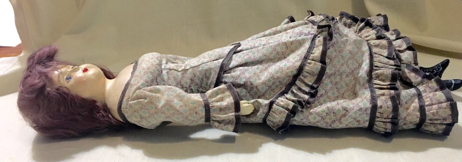 Antique Paper Mache or Composition Doll, Glass Eyes, Original Outfit -18-1/2 