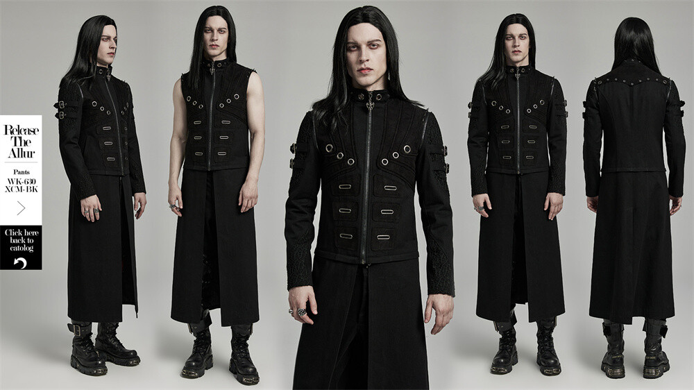 Pre-owned Punk Rave Men Steampunk Detachable Gothic Jackets Motorcycle Visual Coat Vests In Black