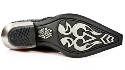 Pre-owned New Rock Rock 7934-s2 Embossed Python Black Leather Buckle West Steel Heel Shoes Boot
