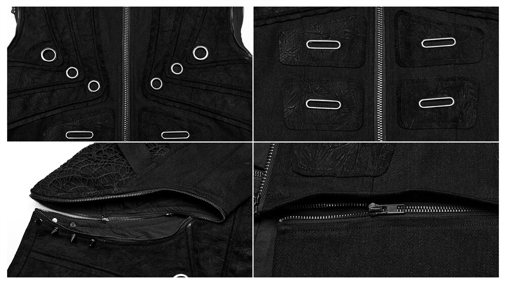 Pre-owned Punk Rave Men Steampunk Detachable Gothic Jackets Motorcycle Visual Coat Vests In Black