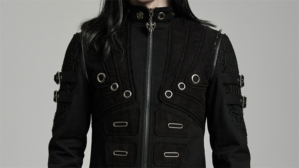 Pre-owned Punk Rave Men Steampunk Detachable Gothic Jackets Motorcycle Visual Coat Vests In Black