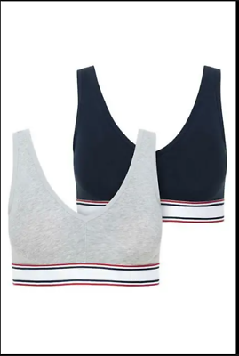 BNWT - 2 Pack Of Jockey Retro Stripe Bralettes In Navy And Grey