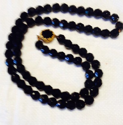 Vintage 1960's Black Facet cut Glass Bead On Chain Necklace 14''Drop