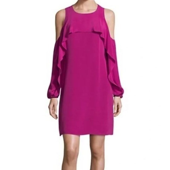New Kobi Halperin Dress Women's Size Medium Magenta 100% Silk Ruffle Cocktail