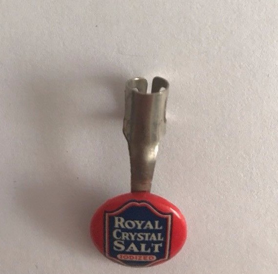 Royal Crystal Salt Iodized Metal Pen Topper Collectible Advertisement Piece Vtg