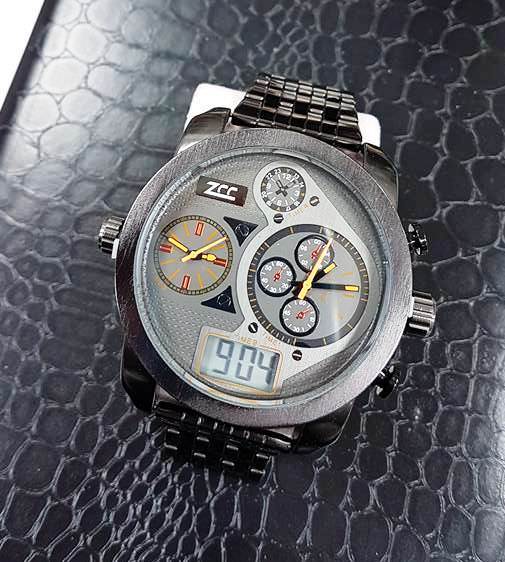 Orologio Da Polso Zcc Time2 Grande Uomo Analogico Digitale Quarzo Nero Grigi lac