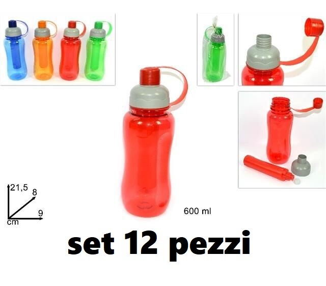 Set 12 Pezzi Borraccia Bottiglia In Plastica Colorata 600ml Portaghiaccio dfh