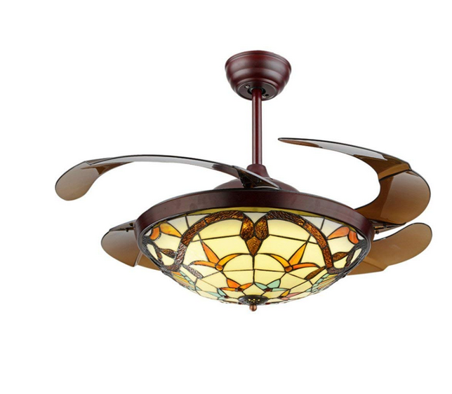 Details About 42 Tiffany Ceiling Fan Lamp Acrylic Retractable Chandelier W Led Light Remote