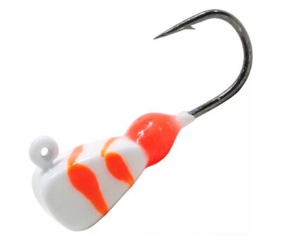 Clam Dave Genz Drop Kick 1/32 oz - White Orange Swirl - Tungsten Ice Fishing Jig