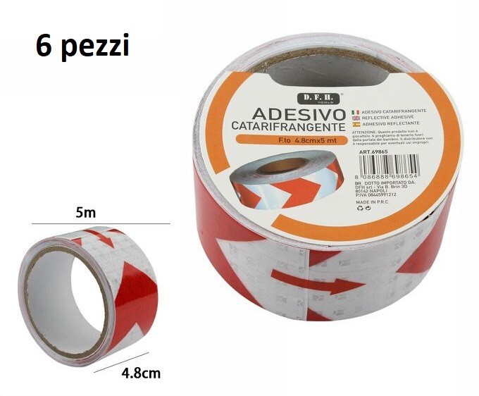 Set 6 Nastro Adesivo Riflettente Catarifrangente 5 Metri Rosso Bianco dfh
