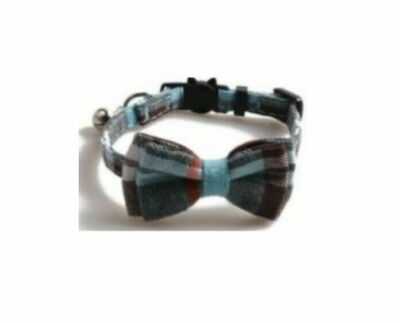 Silver Bell Check Plaid Cat Collar Breakaway ~ Bow Tie Removable Kitten