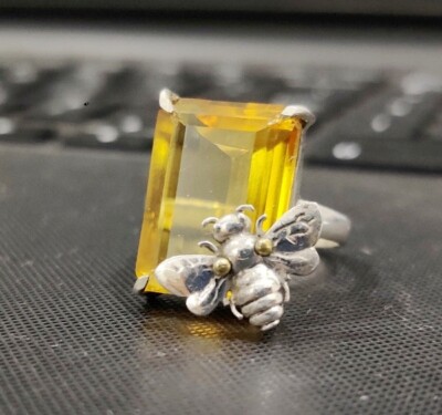 Citrine Bee Ring 925 Sterling Silver Statement Ring Handmade Ring All Size MS371