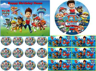 EDIBLE CAKE IMAGE PAW PATROL PARTY ICING SUGAR SHEET TOPPER CUPCAKES OR STRIPS