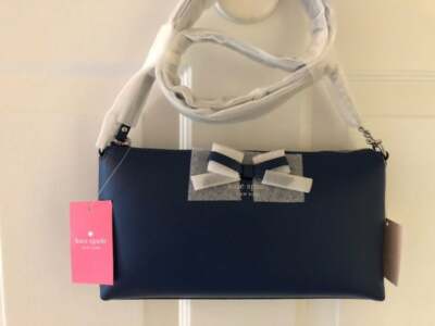 KATE SPADE Sawyer Street Declan Crossbody   River Blue Leather Bow New