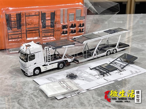 GCD 1:64 White AMG Actros Gigaspace 4x2 Trailer Truck Model