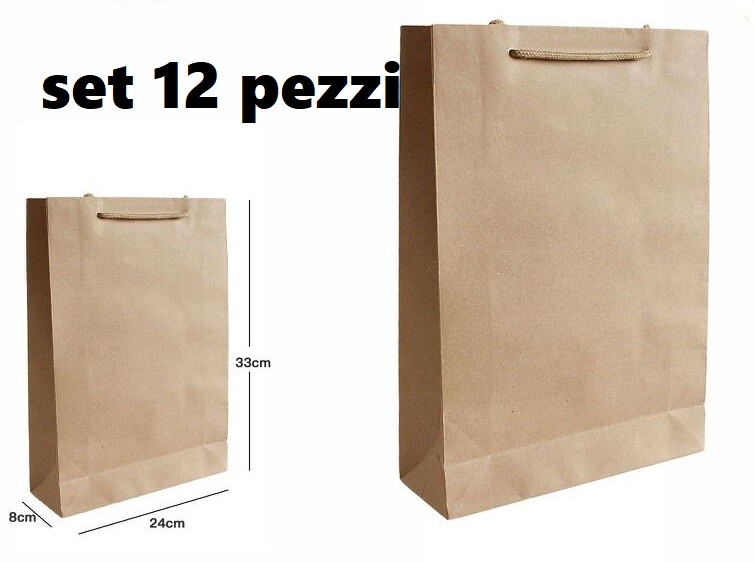 Set 12 Pezzi Buste Borsa Da Regalo Sacchetti Cartone 33x24x8cm dfh