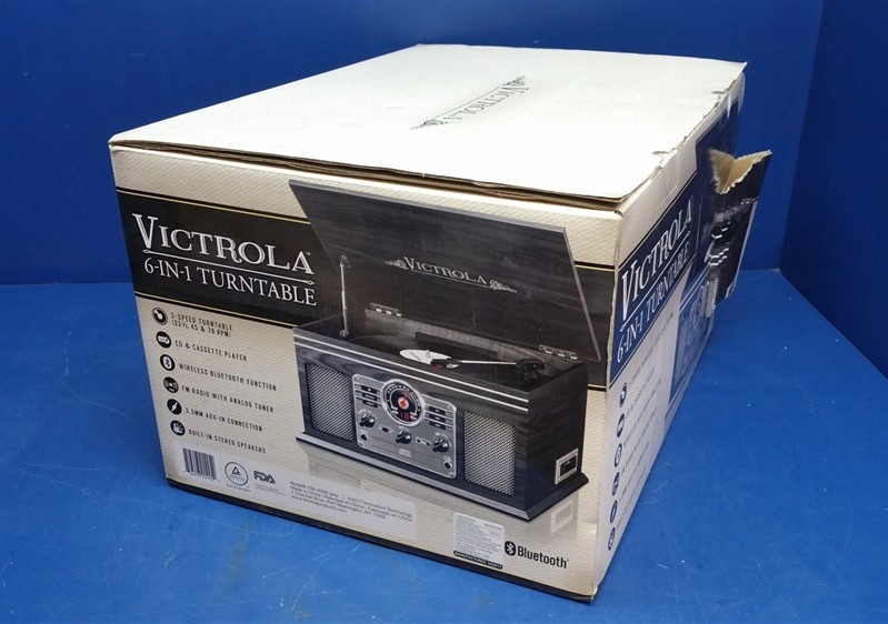 Victrola Nostalgic Classic 6-in-1 Bluetooth Turntable Entertainment Center Grey