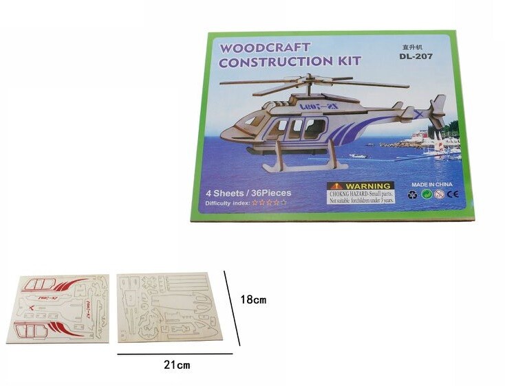 Puzzle 3D Legno Elicottero Modellino Modellismo Collezione Gioco Bambini dfh