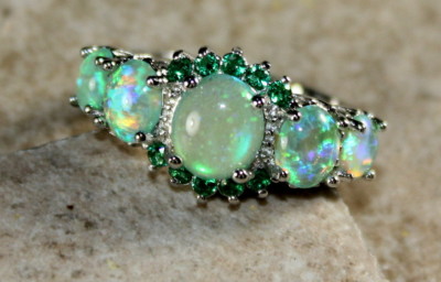 SILVER Elegant Green Fire Opal & Green Peridot Ring Size 7, WR41605