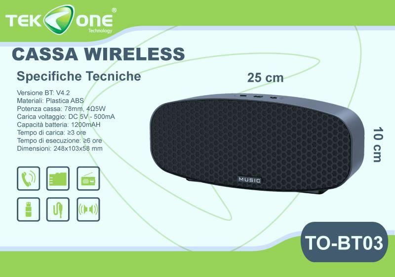 Cassa Speaker TeKone TO-BT03 Bluetooth Wireless Radio FM Microsd Usb hsb