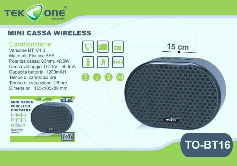 Mini Cassa Speaker TeKone TO-BT16 Bluetooth Wireless Radio FM Microsd Usb hsb