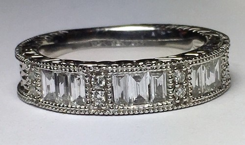 14K WHITE GOLD BAGUETTES ROUNDS 1.20 CT ENGAGEMENT RING SEMIMOUNT  BAND SIZE 6.5