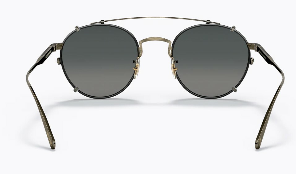 Pre-owned Oliver Peoples 0ov1302 Artemio 5284 Antique Gold/black Eyeglasses With Clip-on In Blue Block