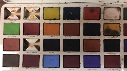 1950s vintage WATER COLOR colour tin PAINT BOX england 9.5