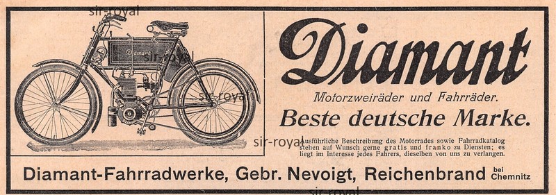 Diamant Fahrradwerke Reichenbrand - 1904 - Historische Werbung ~19x7cm