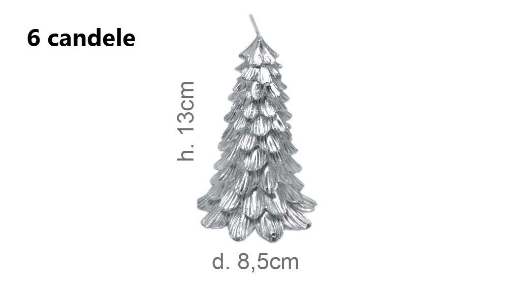 Set 6 Pezzi Candele A Forma Di Albero Di Natale 8,5x13cm Argento bal