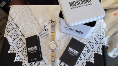 lovely MOSCHINO WATCH cheap n chic stainless steel bracelet new + tin CHIC strap