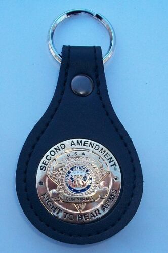 Second Amendment "Right to Bear Arms" Mini Badge Leather Key Fob CEP CCP 2nd