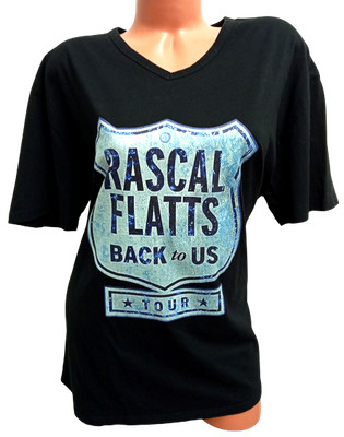 Hiclol black rascal flatts back to us tour v neck short sleeve tee top XXL