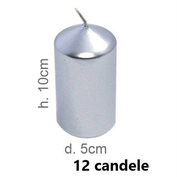Set 12 Pezzi Candele Argento Metallizzato 5x10cm Decorazione Casa dfh