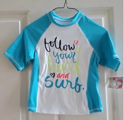 Girls OP Ocean Pacific ''Follow Your Heart'' Rash guard Swim Top Size 4/5 7/8 NWT