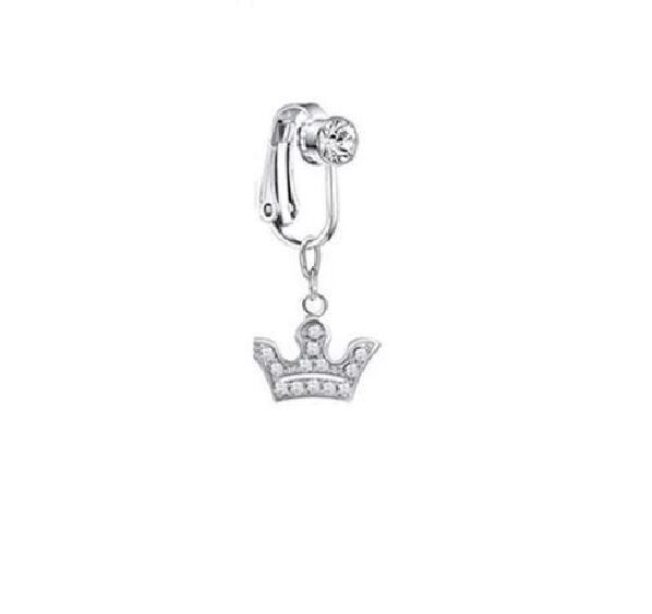 Crown Dangle Belly Ring Paved Cz Gems Surgical Steel Non-piercing Navel New