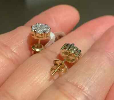 Cluster Stud Earrings 14K Yellow Gold Plated 1.00Ct Round Lab Created Diamond