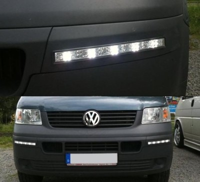 LED TAGFAHRLICHT CHROM und BLENDE VW T5 03-09 TRANSPORTER BUS TAGFAHRLEUCHTEN